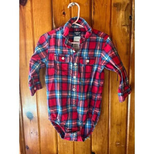 OshKosh B'gosh Plaid Button-Up One-piece, Size 24 Months Red Long Sleeve Toddler